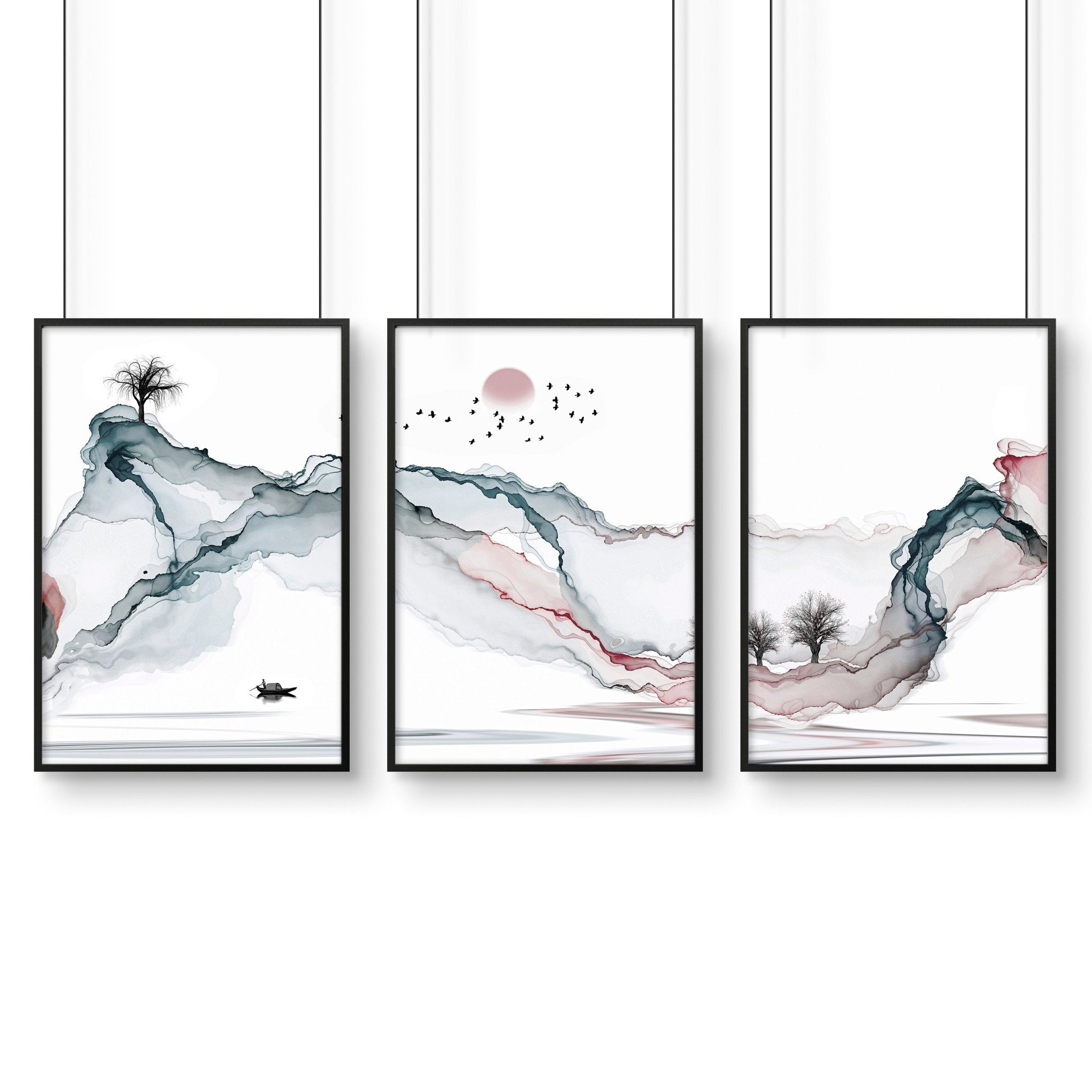 Landscape art sunset | set of 3 framed wall art