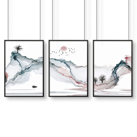 Landscape art sunset | set of 3 framed wall art