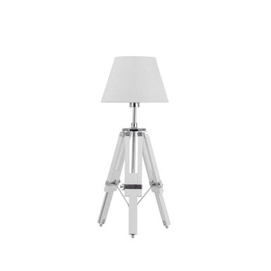 Jasper white tripod base feature lamp with clear acrylic legs and white fabric shade for stylish lighting