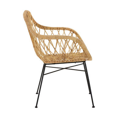 Java rattan chair with woven rattan seat and black metal legs perfect for stylish indoor or outdoor seating