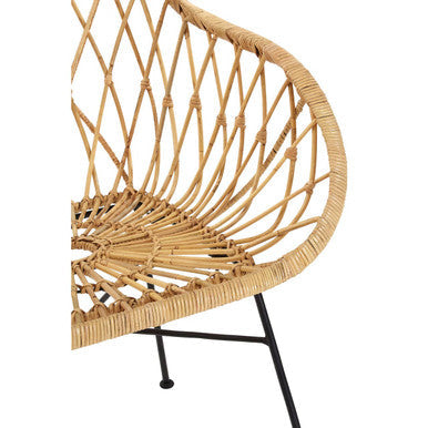 Java rattan chair with woven natural-toned rattan frame and black metal legs for stylish indoor seating