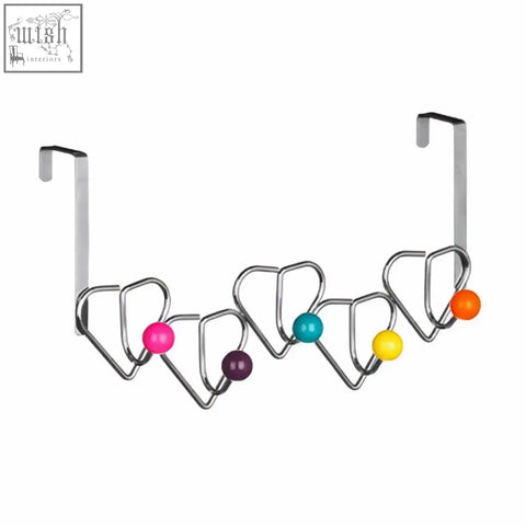 Jaxen silver metal door hanger with heart design features colorful multicolored beads and 5 hooks