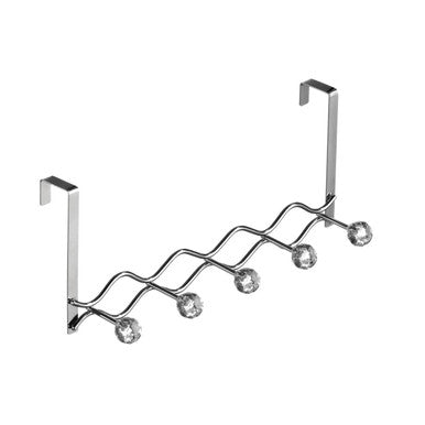 Jaxen chrome over door hanger with five diamante hooks features a chrome finish wavy design and six clear crystal beads