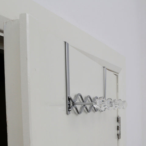Jaxen chrome door hanger with five diamante hooks and clear crystal knobs in a sleek chrome finish