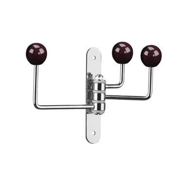 Chrome-finished jaxen purple ceramic balls 3 hook wall hanger with three dark brown spherical knobs for coats
