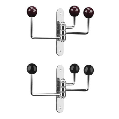 Set of two sleek chrome wall hooks with glossy black and dark purple ceramic balls from jaxen purple ceramic collection