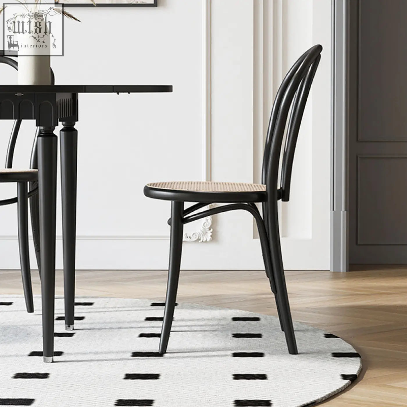 Black bentwood jayla wood dining chair with woven cane seat perfect wood dining chair option
