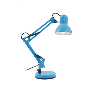 Jenna blue metal desk lamp with adjustable arms and metallic finish perfect for brightening your workspace