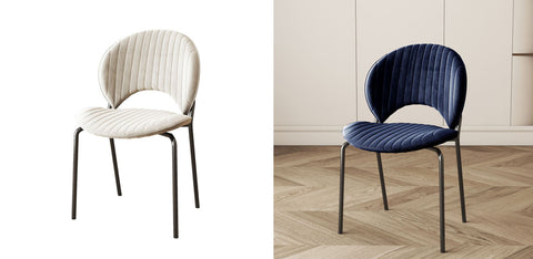 Modern jerome dining chair with velvet upholstery vertical ribbed texture and sleek black metal legs for dining room