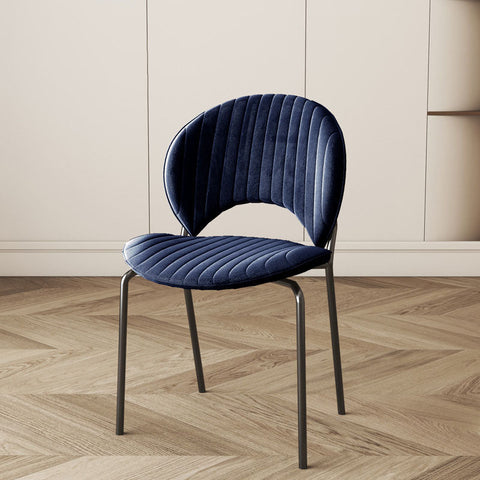 Navy blue velvet jerome dining chair with ribbed texture and sleek metal frame perfect for dining spaces