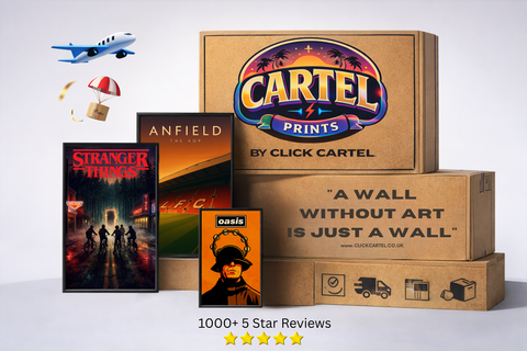 Brown cardboard box with colorful cartel prints logo holding jessie j personalised concert newspaper poster