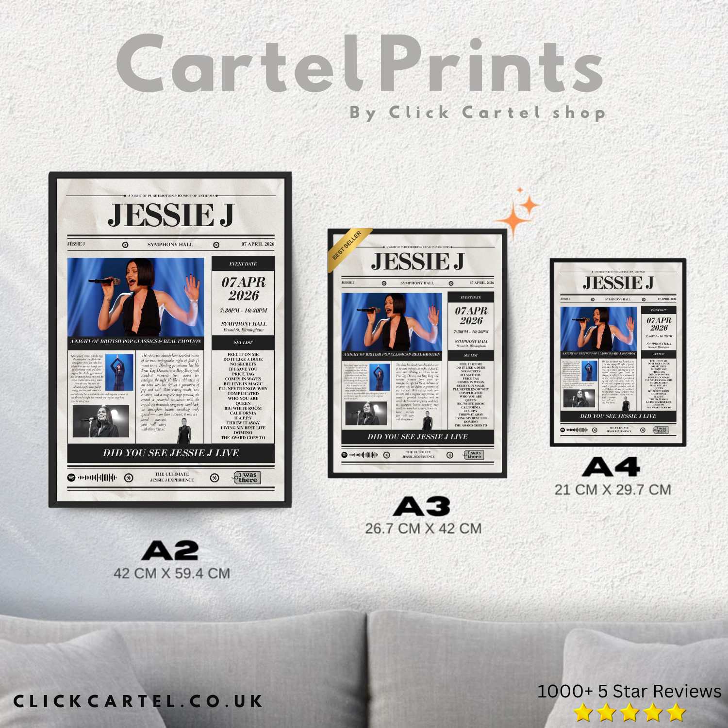 Jessie j personalised black and white concert newspaper poster prints available in a2 a3 and a4 sizes