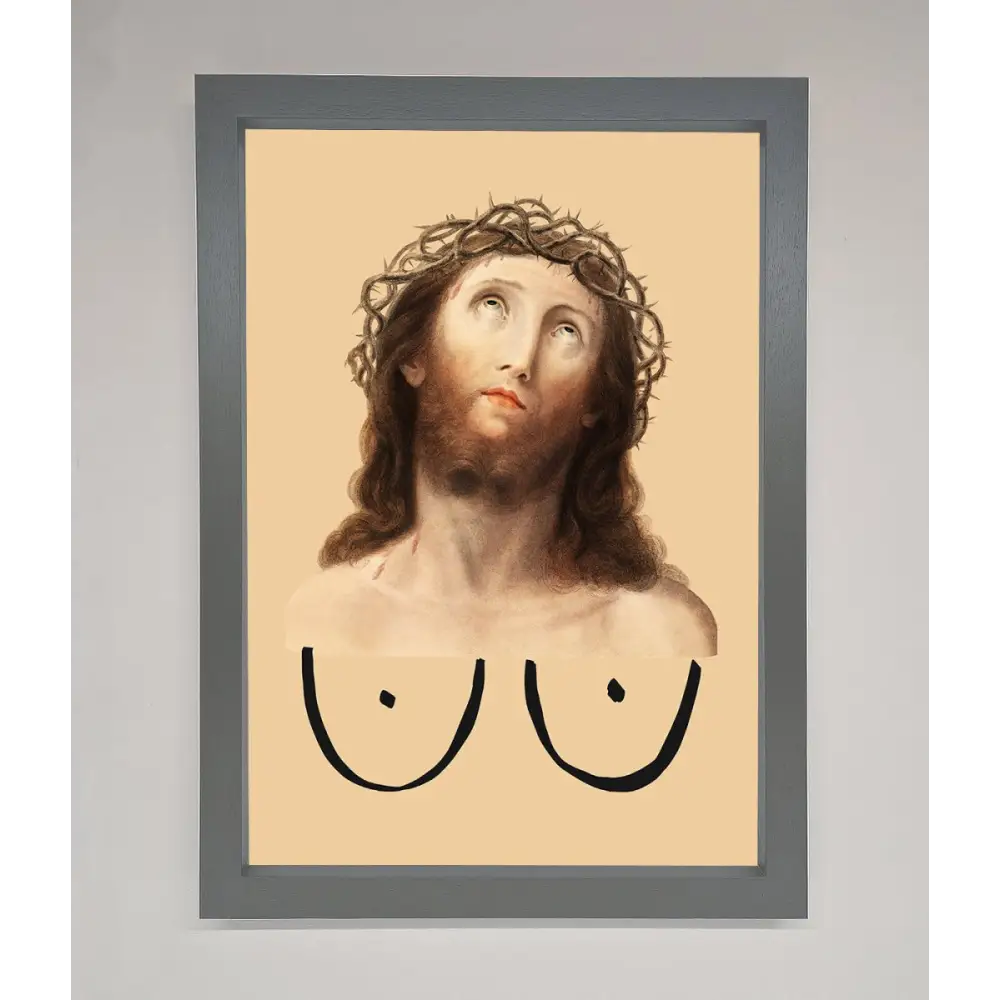Jesus Breasts Framed Poster - A3 (29.7 x 42 cm) / Dark Grey - Framed Print