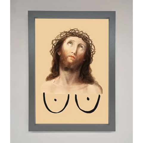 Jesus Breasts Framed Poster - A3 (29.7 x 42 cm) / Dark Grey - Framed Print