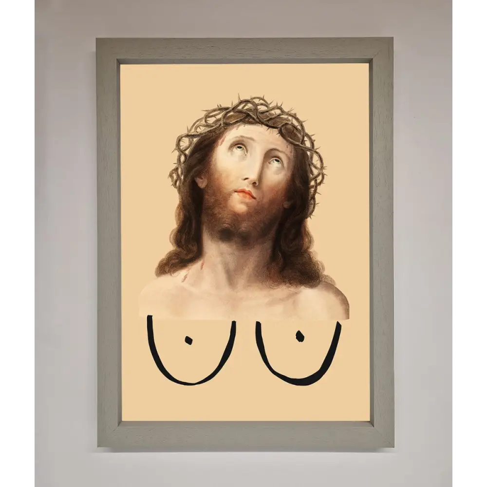 Jesus Breasts Framed Poster - A3 (29.7 x 42 cm) / Grey - Framed Print