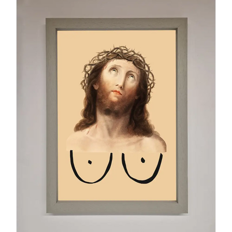 Jesus Breasts Framed Poster - A3 (29.7 x 42 cm) / Grey - Framed Print