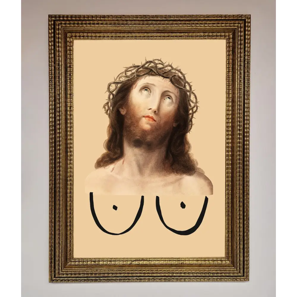 Jesus Breasts Framed Poster - A3 (29.7 x 42 cm) / Ornate Gold - Framed Print