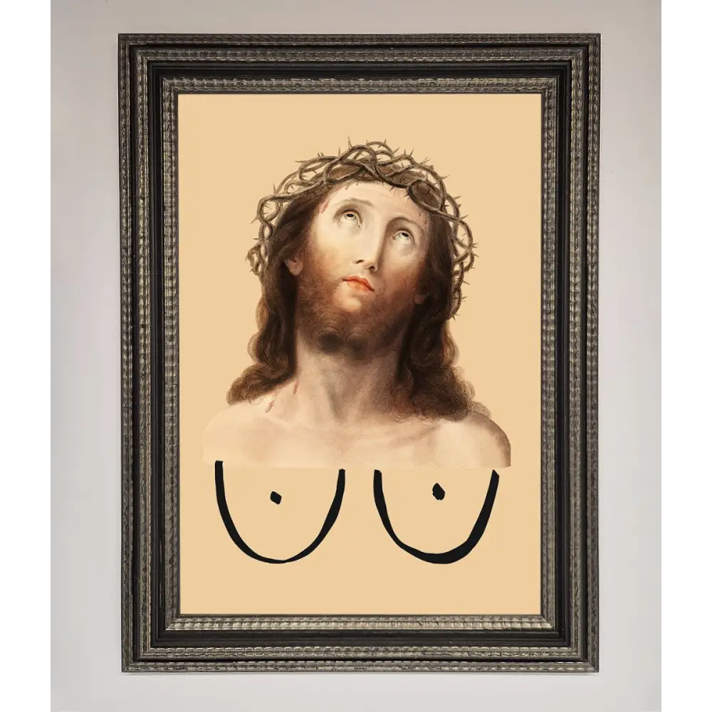 Jesus Breasts Framed Poster - A3 (29.7 x 42 cm) / Ornate Silver Black - Framed Print
