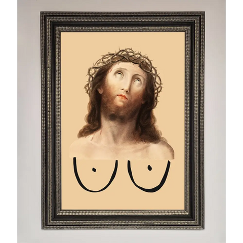 Jesus Breasts Framed Poster - A3 (29.7 x 42 cm) / Ornate Silver Black - Framed Print