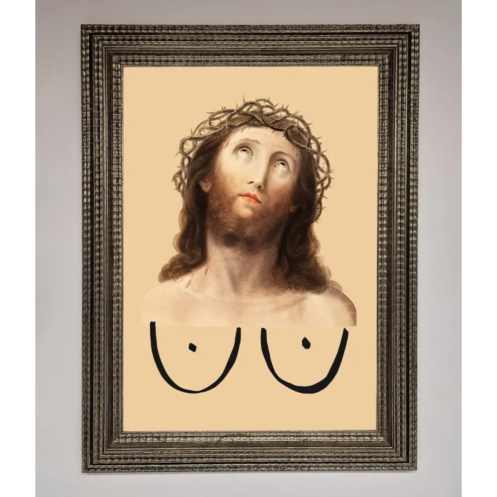 Jesus Breasts Framed Poster - A3 (29.7 x 42 cm) / Ornate Silver - Framed Print