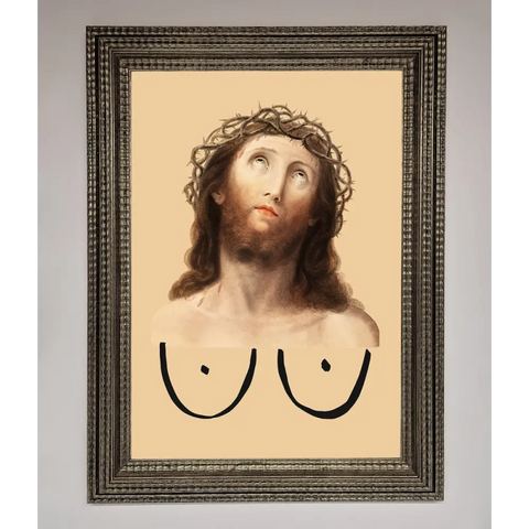 Jesus Breasts Framed Poster - A3 (29.7 x 42 cm) / Ornate Silver - Framed Print