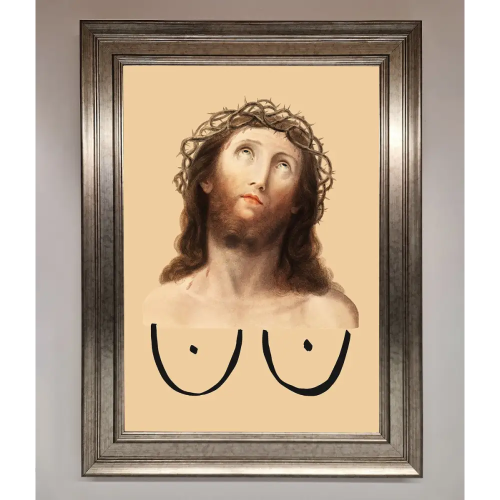 Jesus Breasts Framed Poster - A3 (29.7 x 42 cm) / Silver - Framed Print