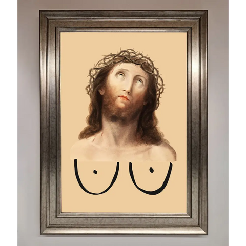 Jesus Breasts Framed Poster - A3 (29.7 x 42 cm) / Silver - Framed Print