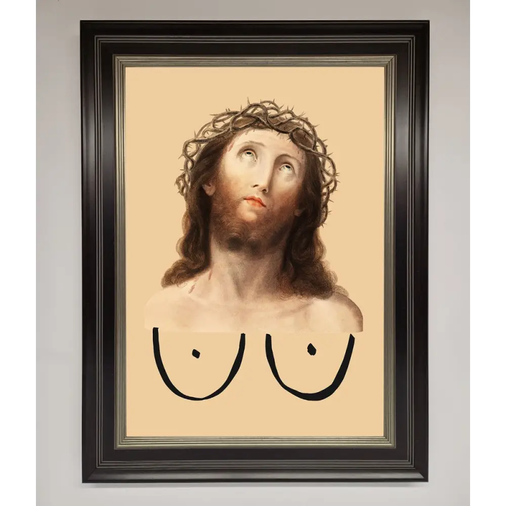Jesus Breasts Framed Poster - B0 (100 x 141 cm) / Black Silver - Framed Print