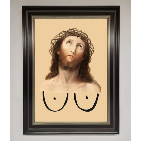Jesus Breasts Framed Poster - B0 (100 x 141 cm) / Black Silver - Framed Print