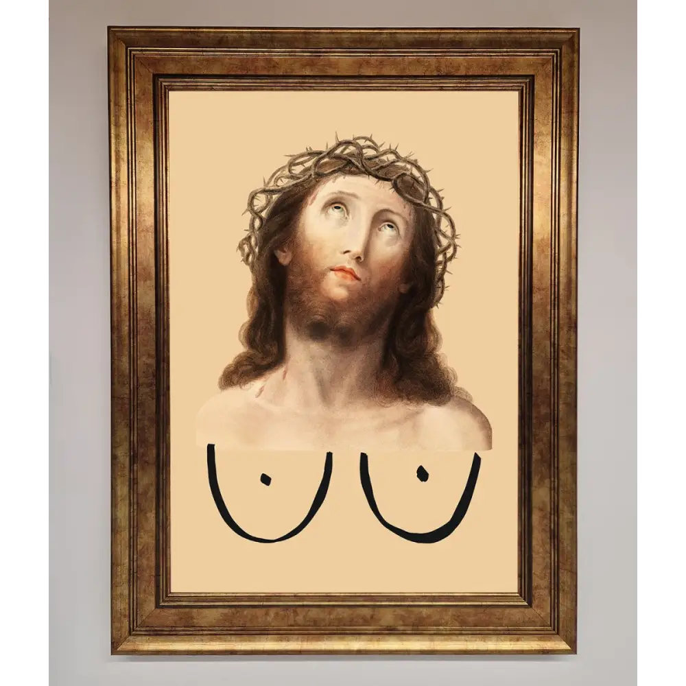 Jesus Breasts Framed Poster - B0 (100 x 141 cm) / Bronze - Framed Print