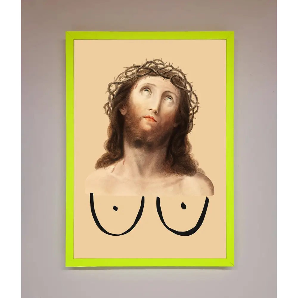 Jesus Breasts Framed Poster - B0 (100 x 141 cm) / Neon Green - Framed Print