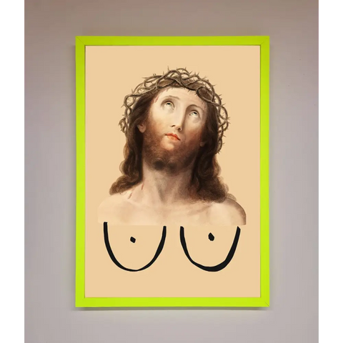 Jesus Breasts Framed Poster - B0 (100 x 141 cm) / Neon Green - Framed Print