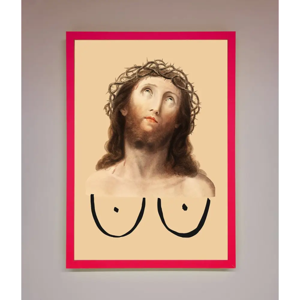Jesus Breasts Framed Poster - B0 (100 x 141 cm) / Neon Pink - Framed Print
