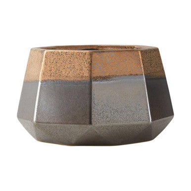 Geometric ceramic jet large metallic planter with matte gray and coppery brown two-tone finish large metallic planter