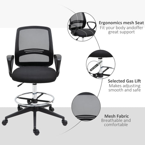 Vinsetto Ergonomic Mesh Back Drafting Chair, Tall Office Chair, Draughtsman Chair with Adjustable Height and Footrest 360\'c2\'b0 Swivel, Set of 5