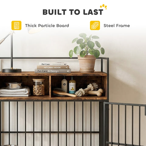 PawHut Dog Crate Furniture, Dog Cage with Rotatable Feeding Station and Storage Shelves, End Side Table Indoor Pet Kenne