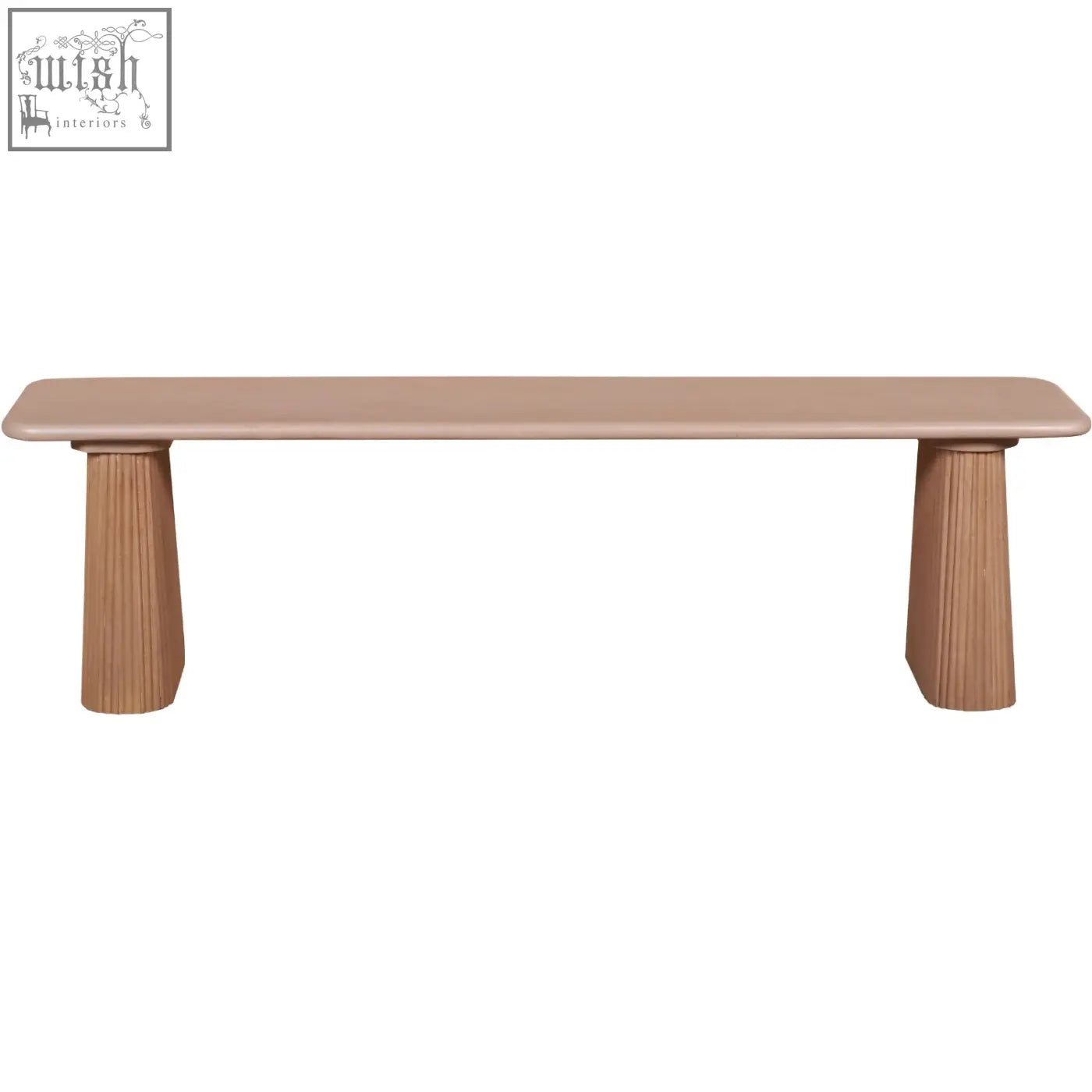 Beige jodhpur solid wood dining bench with fluted wooden legs and slatted design wood dining bench for dining room