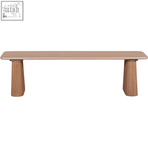 Beige jodhpur solid wood dining bench with fluted wooden legs and slatted design wood dining bench for dining room