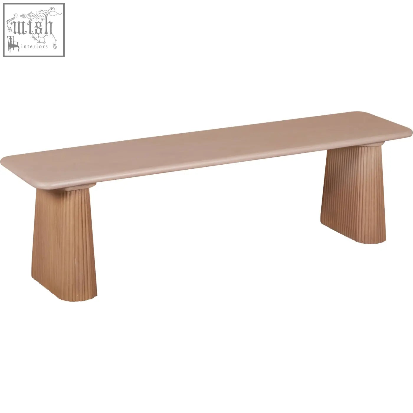 Beige jodhpur solid wood dining bench with fluted wooden legs and a slatted design wood dining bench perfect for dining room