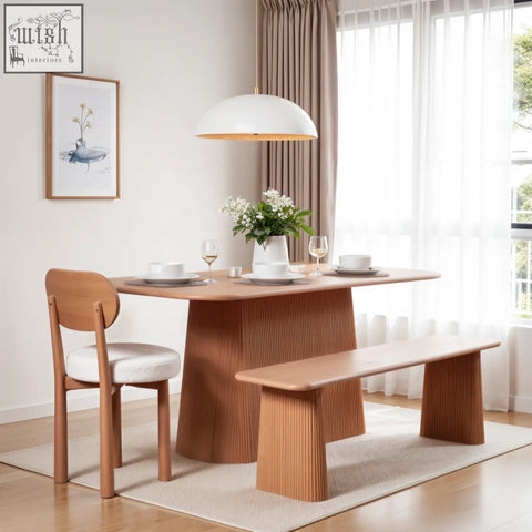 Modern jodhpur solid wood dining bench with a sleek ribbed base and slatted design wood dining bench