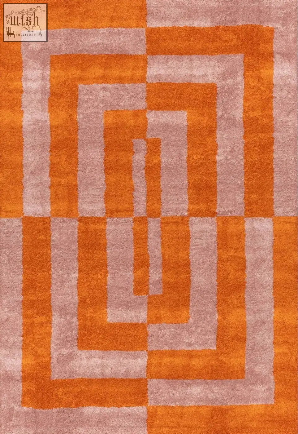 Vibrant joli geometric orange and pink rug with plush textured surface perfect for cozy living spaces