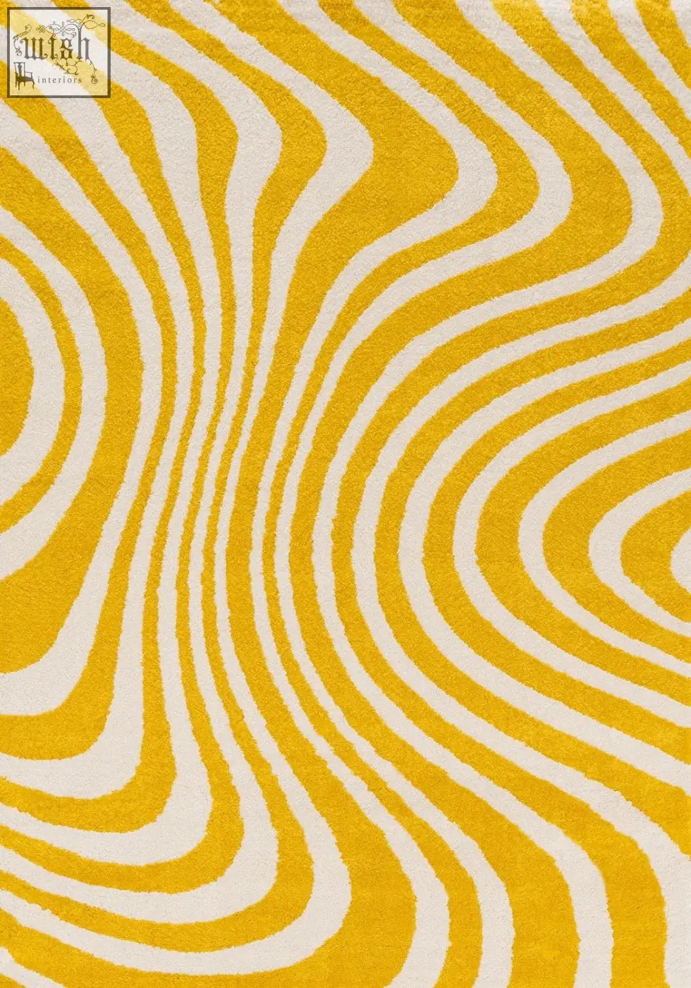 Vibrant joli striped yellow and white rug with wavy modern abstract pattern perfect for stylish home decor