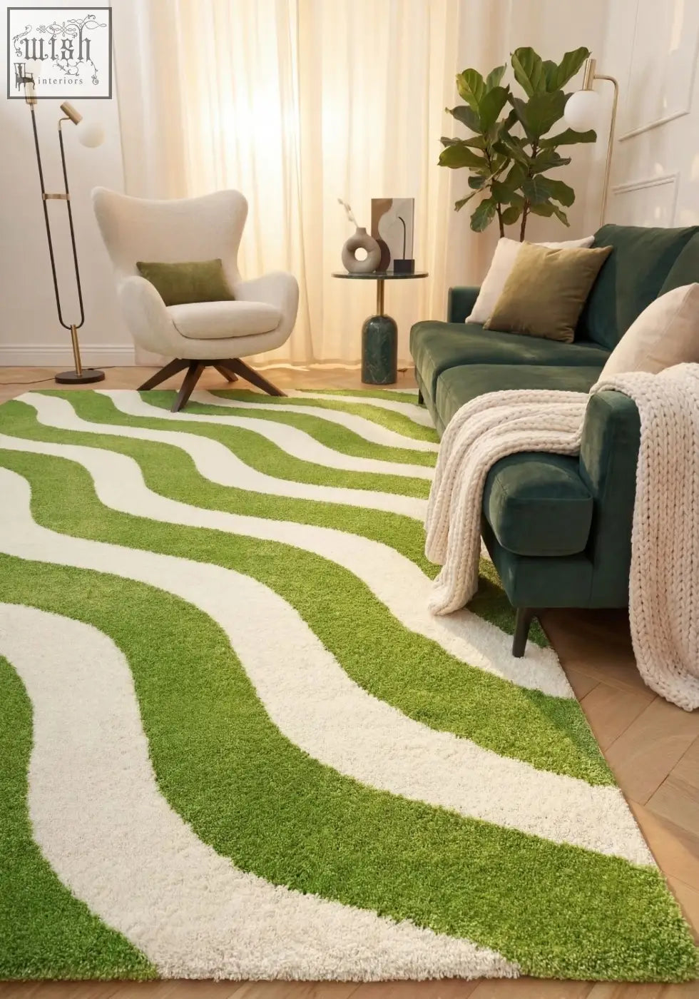 Vibrant green and white plush area rug with wavy pattern perfect for cozy spaces from joli wave green collection