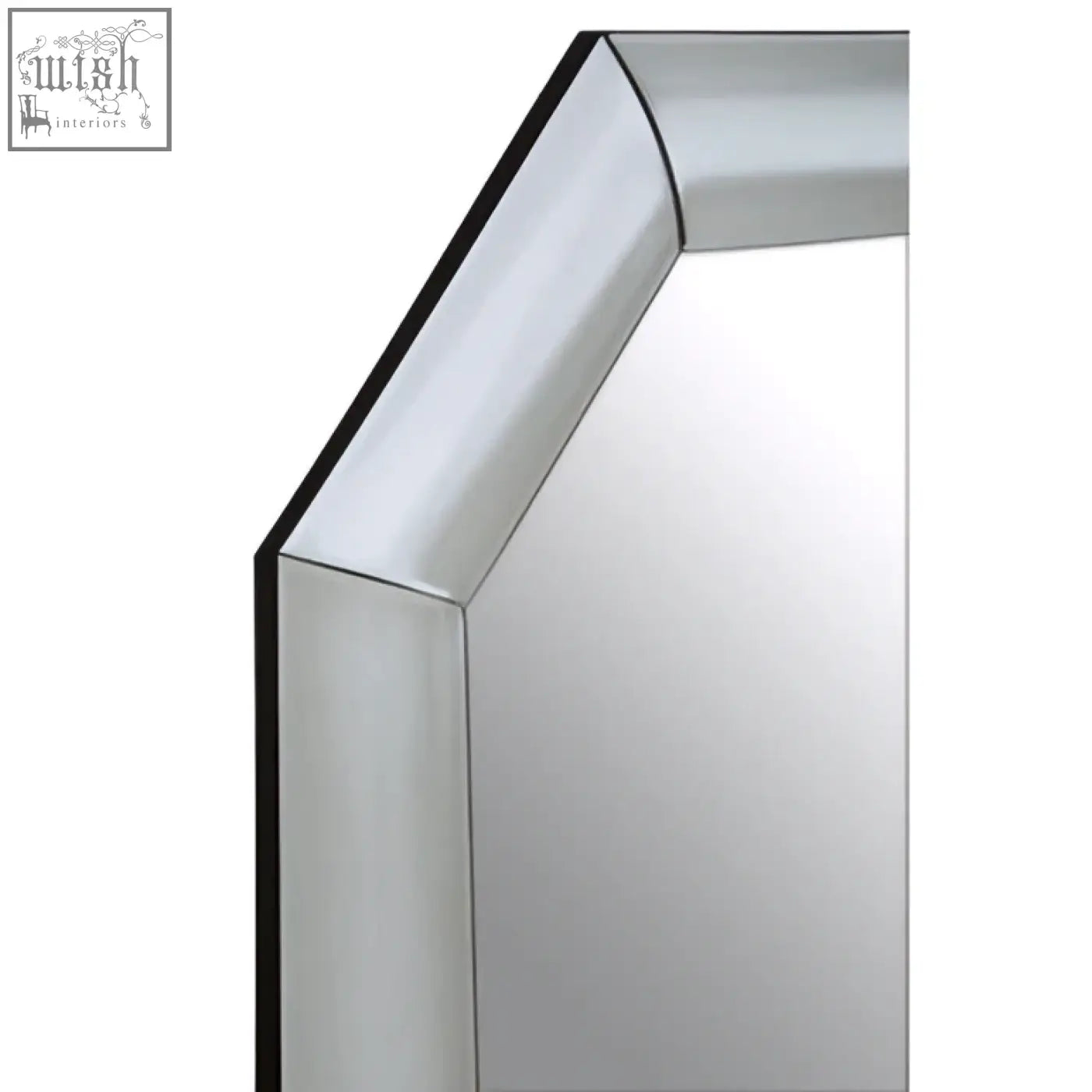 Josie silver octagon wall mirror with silver frame, beveled edges, and sleek modern design perfect for any room