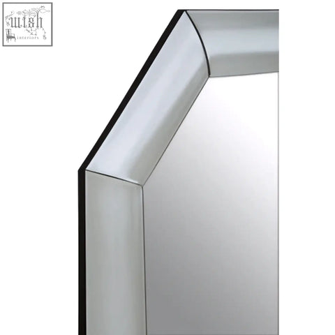 Josie silver octagon wall mirror with silver frame, beveled edges, and sleek modern design perfect for any room