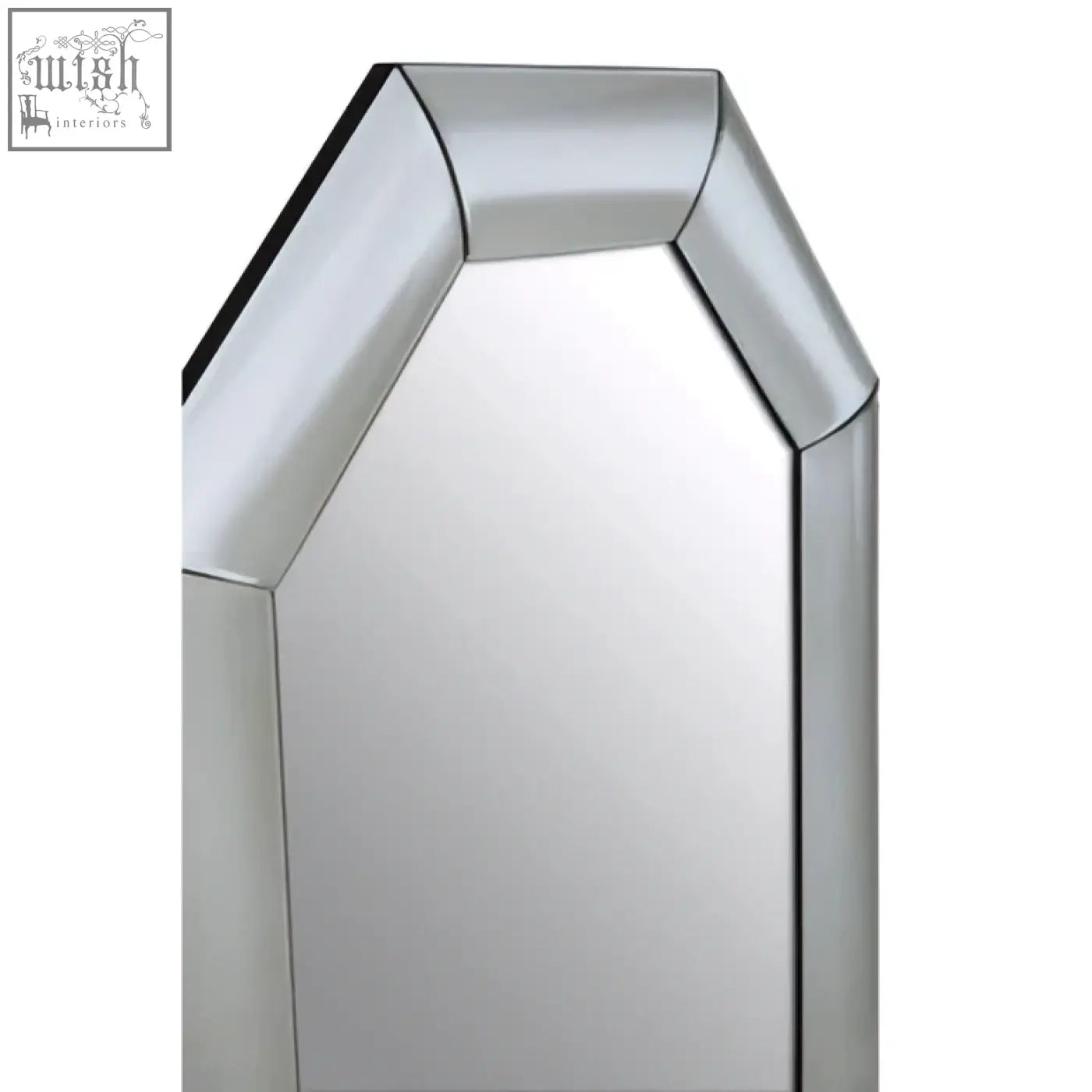 Josie silver octagon wall mirror with beveled edges and a sleek, modern silver octagon frame design