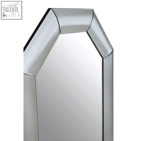 Josie silver octagon wall mirror with beveled edges and a sleek, modern silver octagon frame design