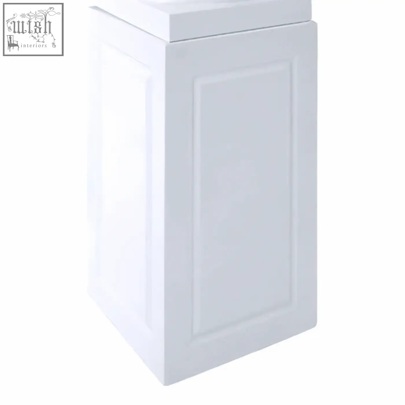 White rectangular bathroom cabinet with raised panel doors and matching countertop for josten white planter use