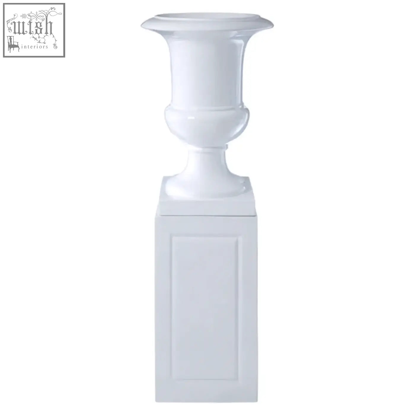 White ceramic josten white planter with fluted rim and classical pedestal base perfect for any space