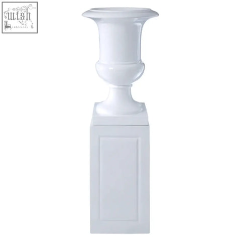 White ceramic josten white planter with fluted rim and classical pedestal base perfect for any space